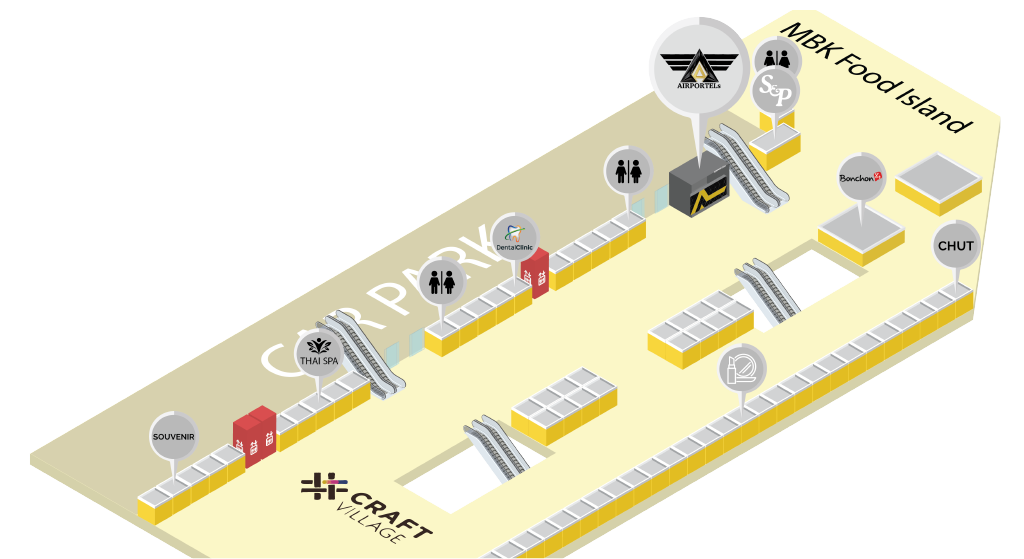 AIRPORTELs booth, 6th floor, zone B (next to S&P restaurant, parking lot exit)